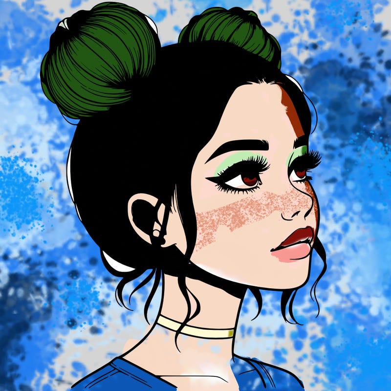 realistic girl with buns on the top of her head