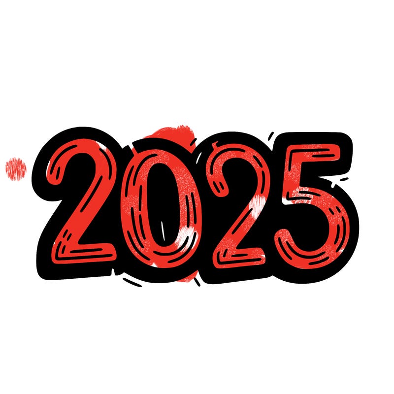 one line scrawled numbers sketch design “2025”