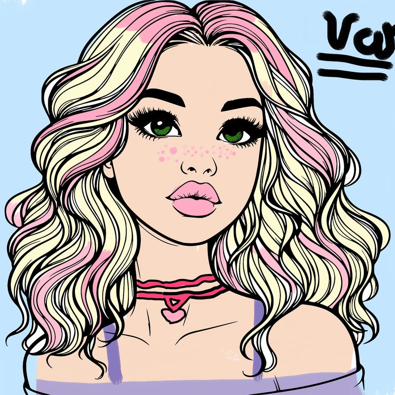realistic girl with wavy hair and lips
