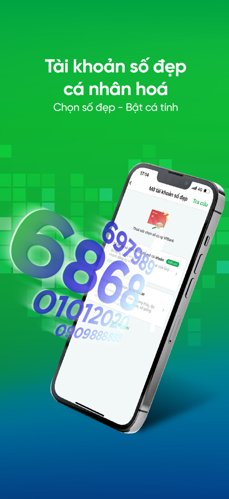 VPBank NEO - VPBank NEO Mobile-App-Oberfläche zur Auswahl einer personalisierten schönen Bankkontonummer