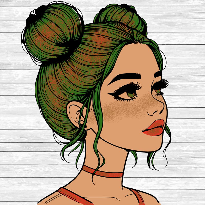 realistic girl with buns on the top of her head