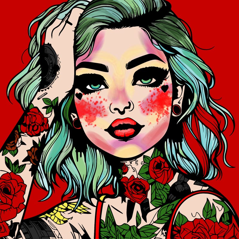 realistic girl with tattoos all over