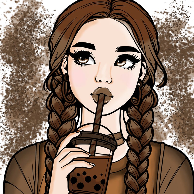 realistic girl with braided hair drinking boba