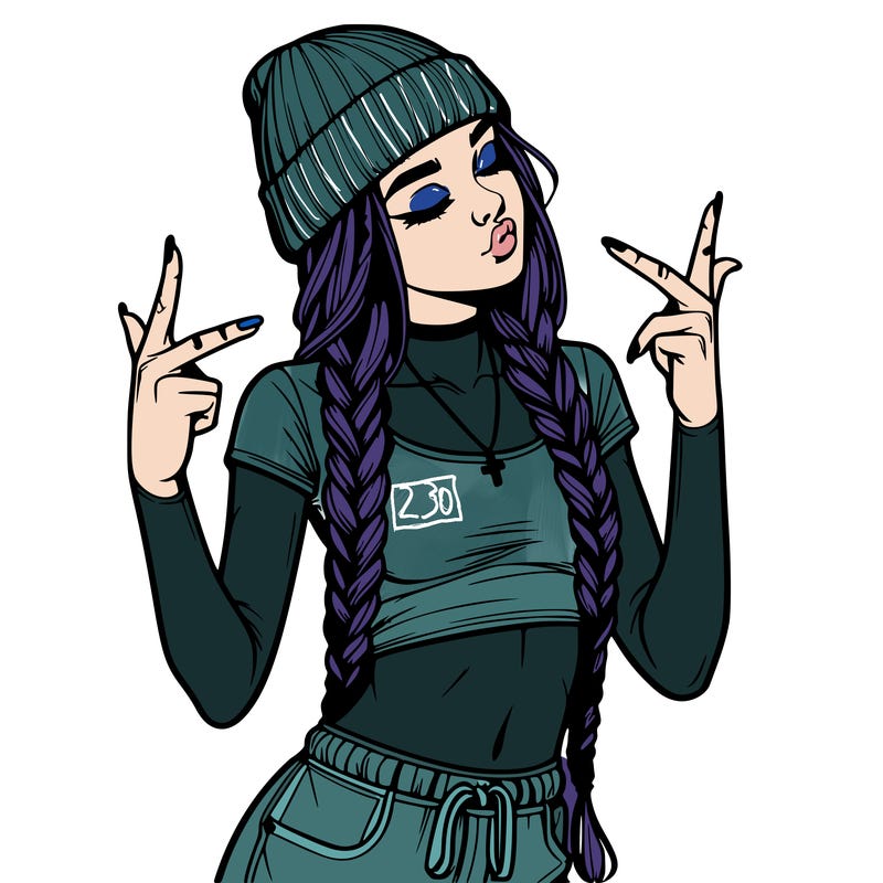 realistic teenage girl with braids and a beanie and crop top doing 🫶🏼