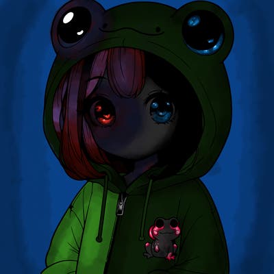 cute realistic girl in a froggy hoodie