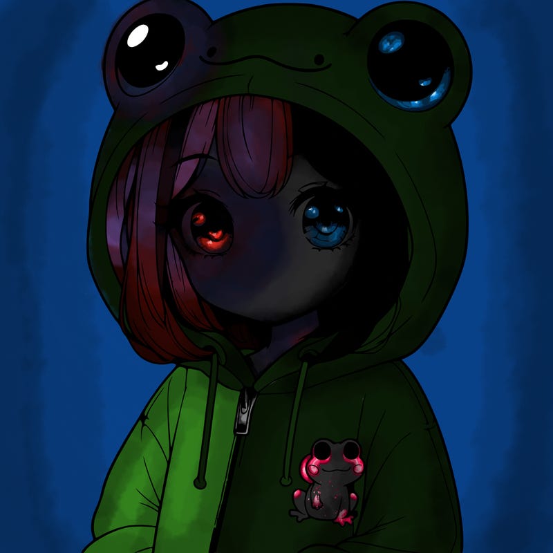 cute realistic girl in a froggy hoodie
