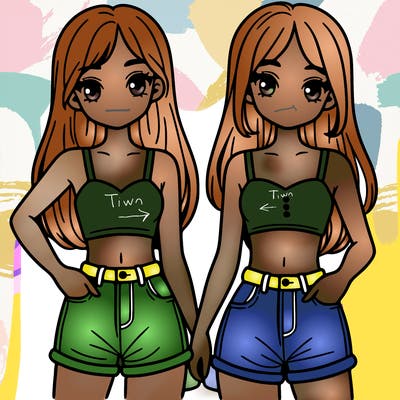 two sisters with crop tops and jean shorts and straight hair