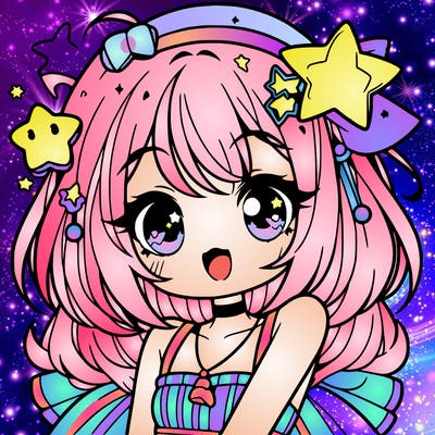 cute anime girl with star accessories