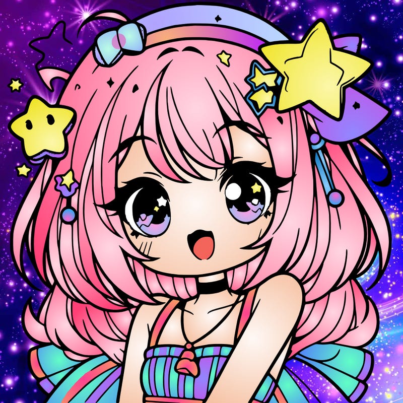 cute anime girl with star accessories