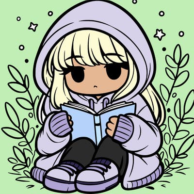 girl in oversized hoodie reading a book