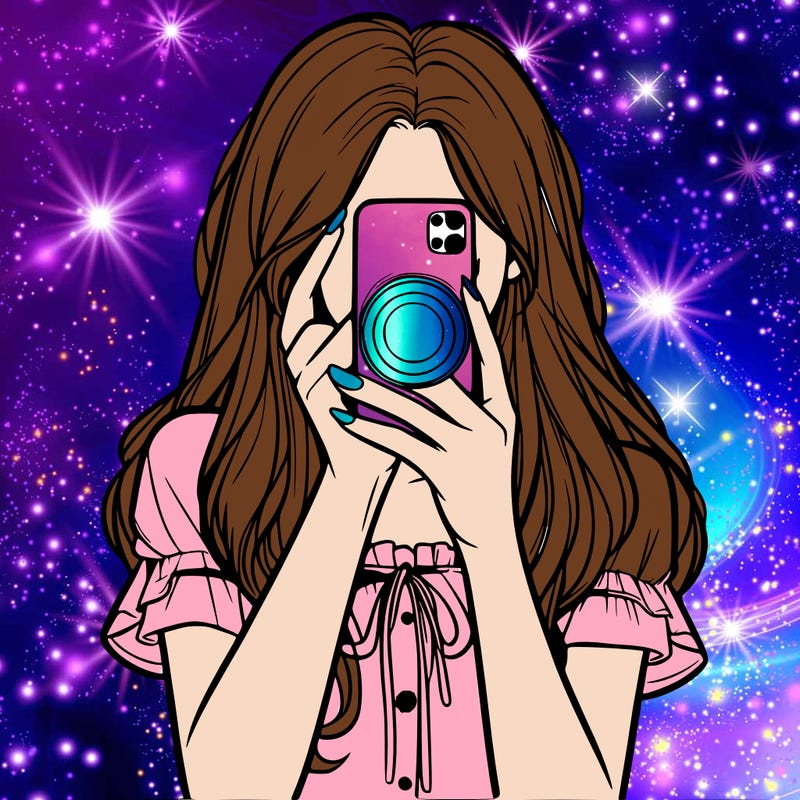 a realistic girl holding her phone taking pictures