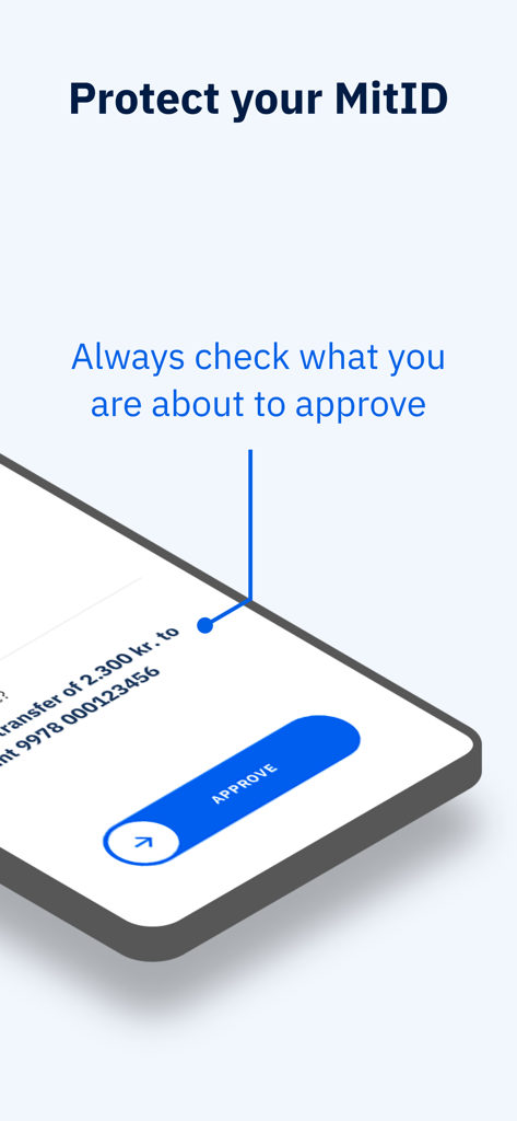 MitID - MitID-App-Oberfläche, die eine Wisch-zum-Genehmigen-Schaltfläche für eine sichere Transaktion zeigt
