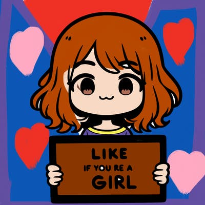 a cute girl holding a sign that says like if you’re a girl