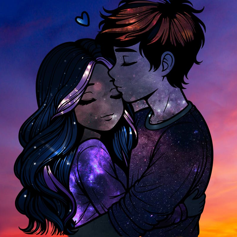 a realistic couple boy and girl hugging and kissing