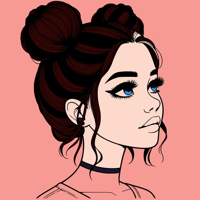 realistic girl with buns on the top of her head