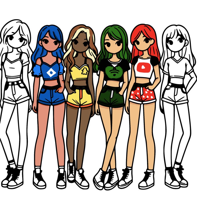 a group of girls wearing crop tops and shorts