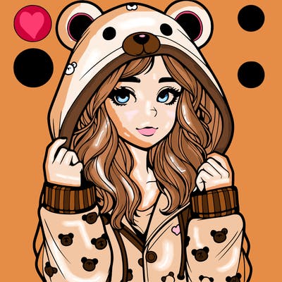 realistic girl in a animal pjs hoodie