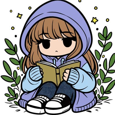 girl in oversized hoodie reading a book