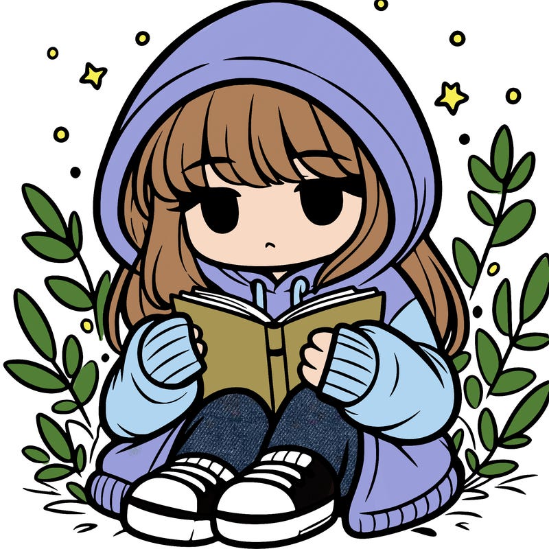 girl in oversized hoodie reading a book