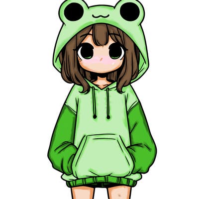 girl with baggy sweatshirt and frog hood