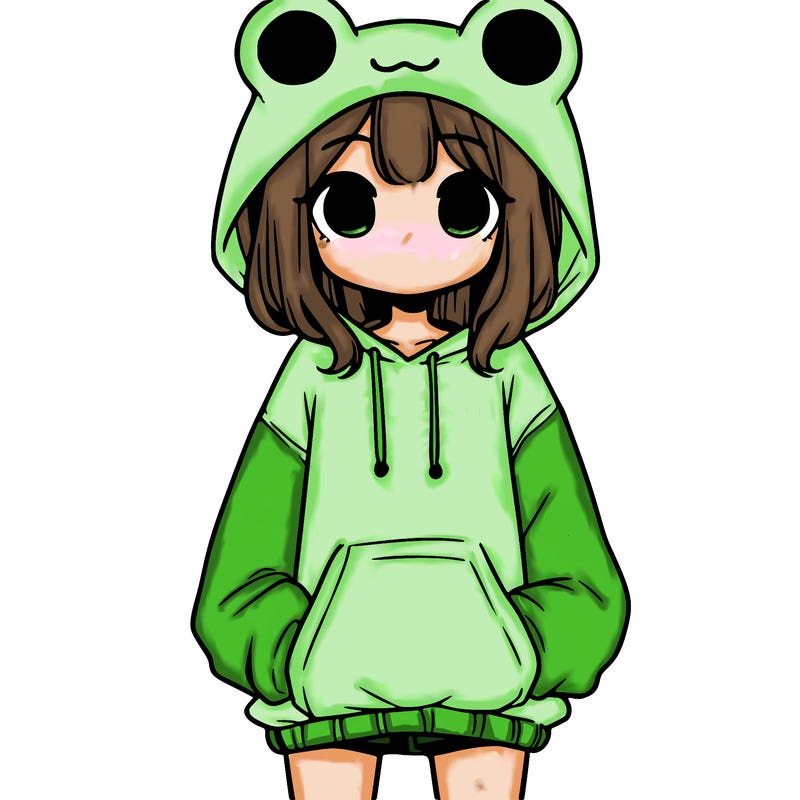 girl with baggy sweatshirt and frog hood