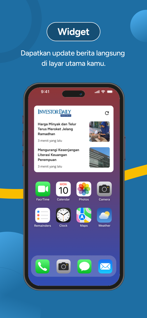 Widget de noticias móvil de Investor Daily en la pantalla de inicio de un smartphone