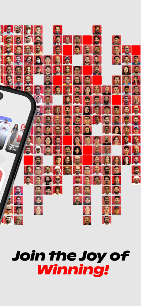 Idealz | Lebanon - A large grid of diverse winners portraits with the slogan Join the Joy of Winning