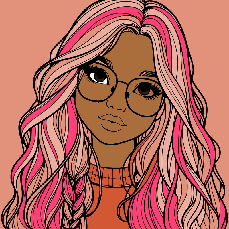 girl with long hair and freckles and glasses realistic