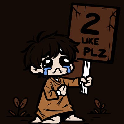 small poor toddler crying with sign that says 2 like plz
