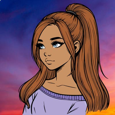 realistic girl with a high ponytail