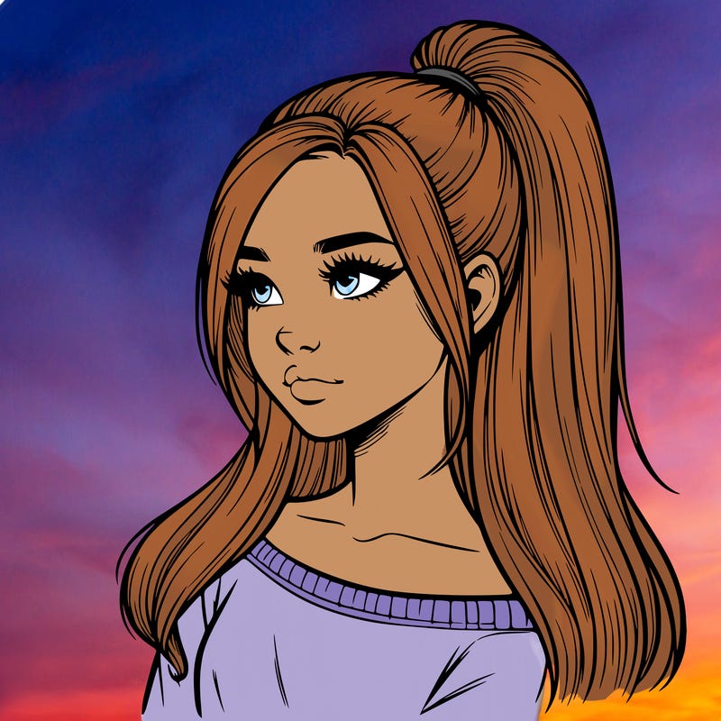 realistic girl with a high ponytail