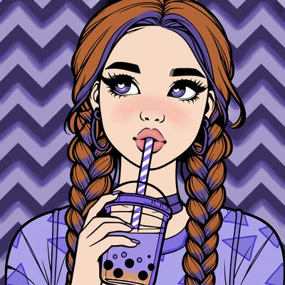 realistic girl with braided hair drinking boba
