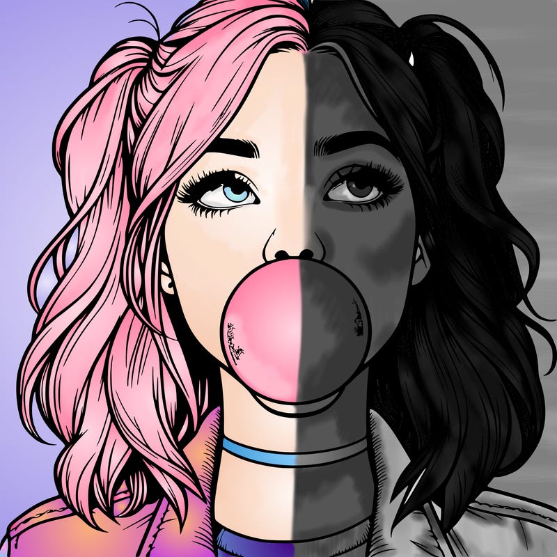 realististic girl blowing bubble -gum