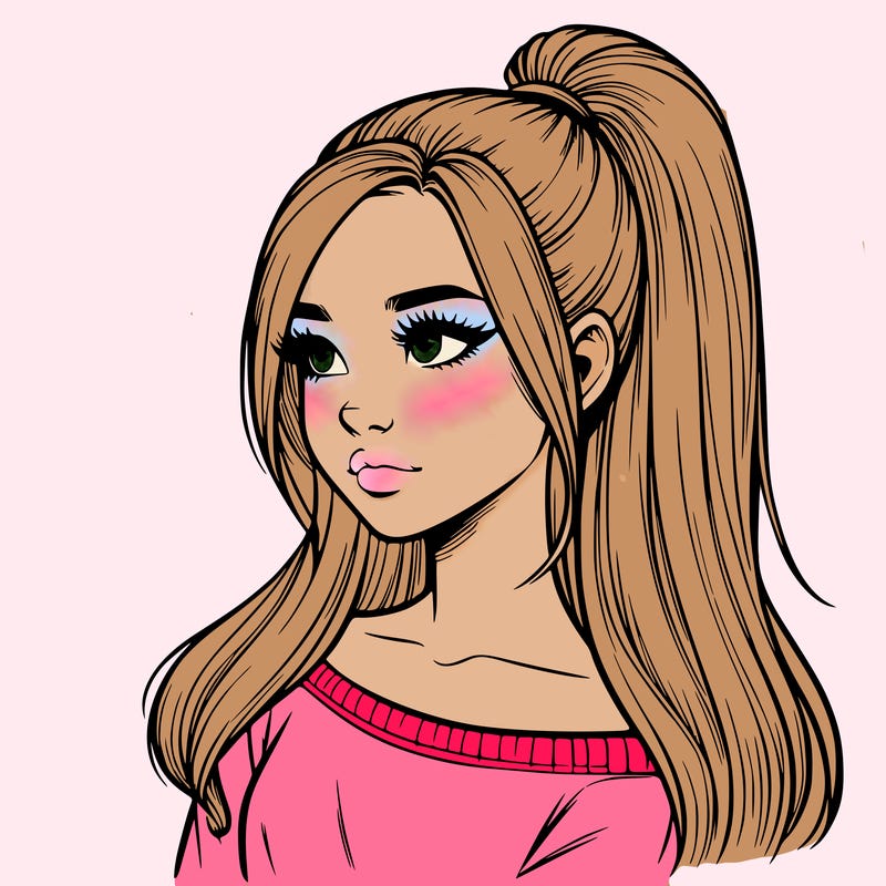 realistic girl with a high ponytail