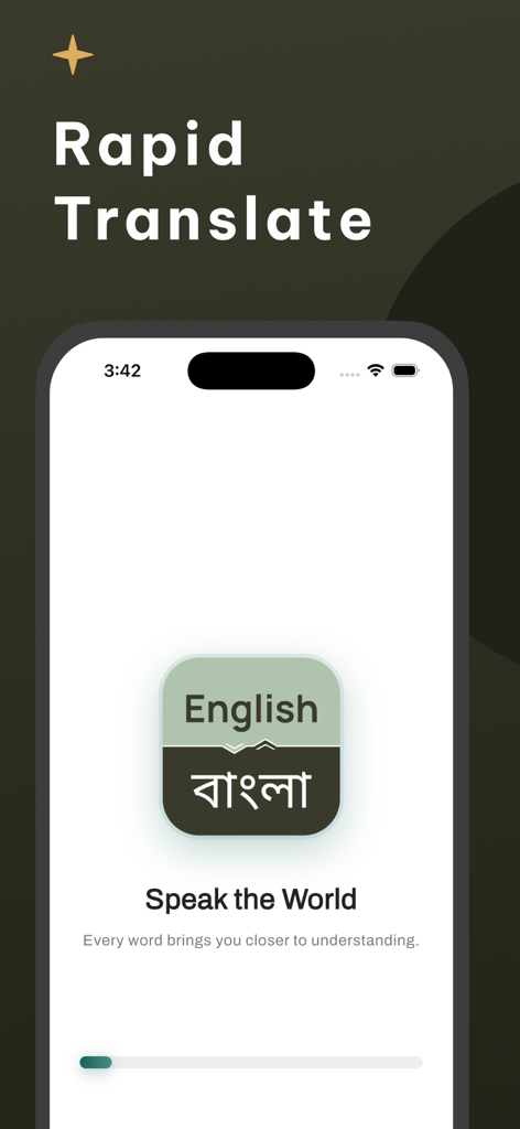 English to Bangla Translator - English to Bangla translator app splash screen showing Rapid Translate and Speak the World text