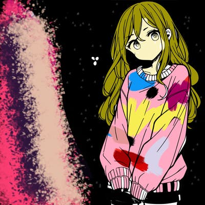 manga teen girl  in a sweater and baggy pants