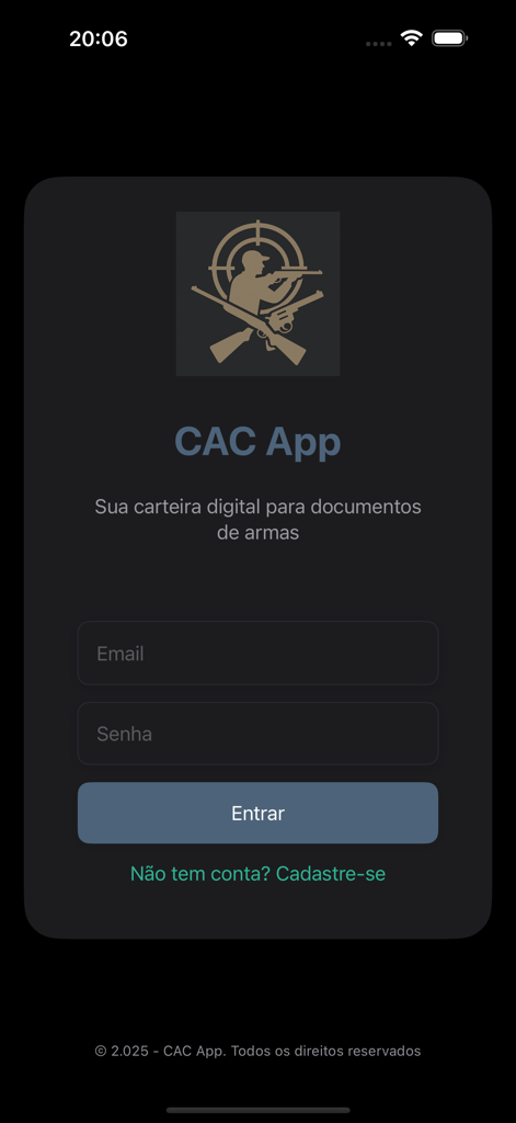 CAC App - CAC App login screen for digital firearm document management