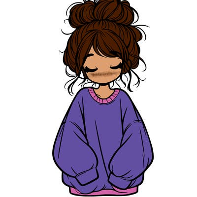 girl with baggy sweatshirt and messy bun