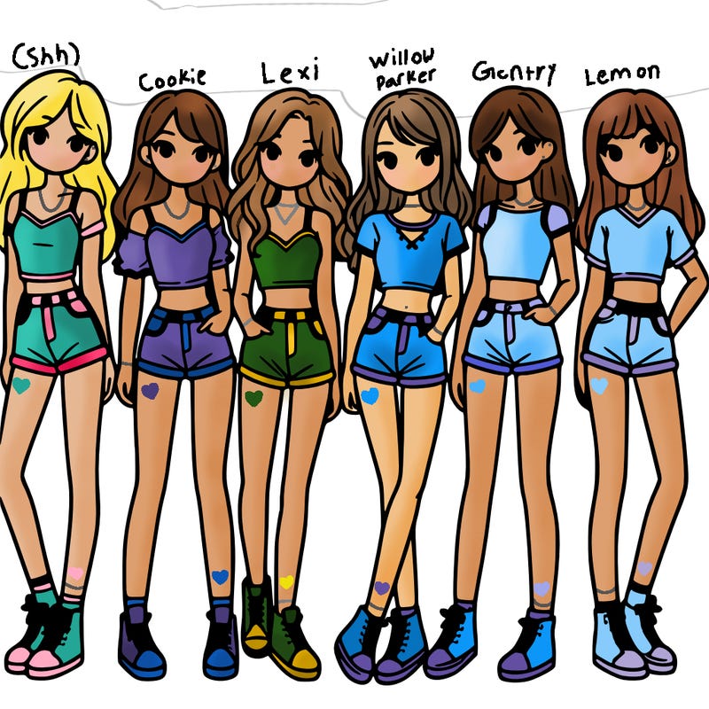 a group of girls wearing crop tops and shorts