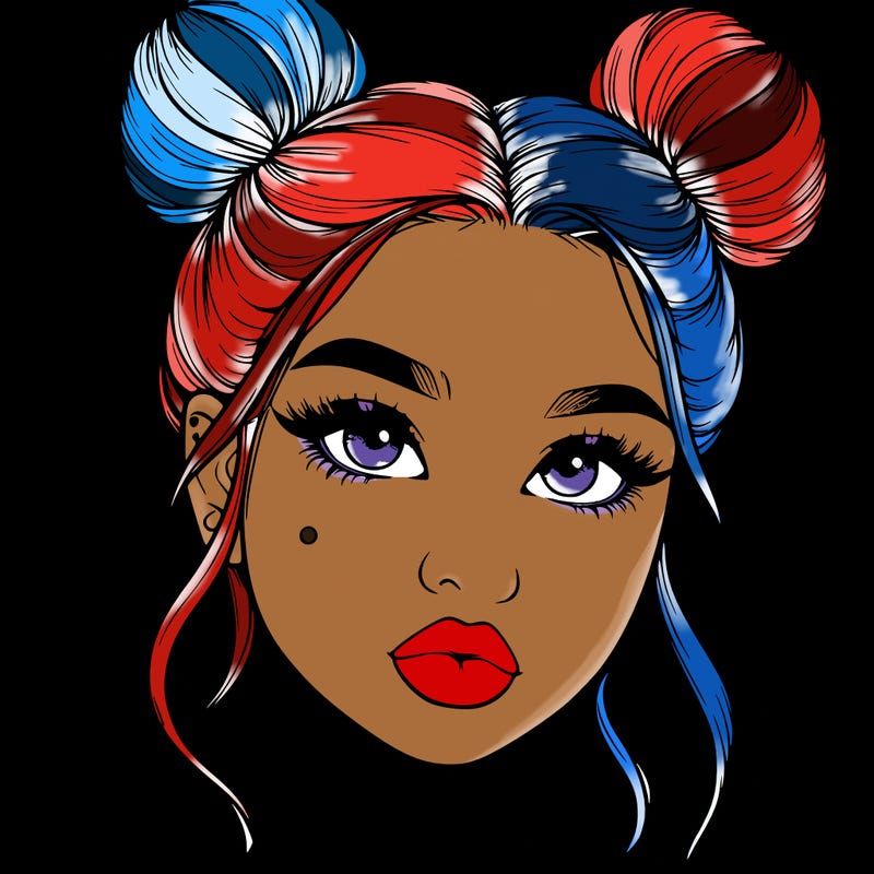 realistic girl with two buns on her hair and lips