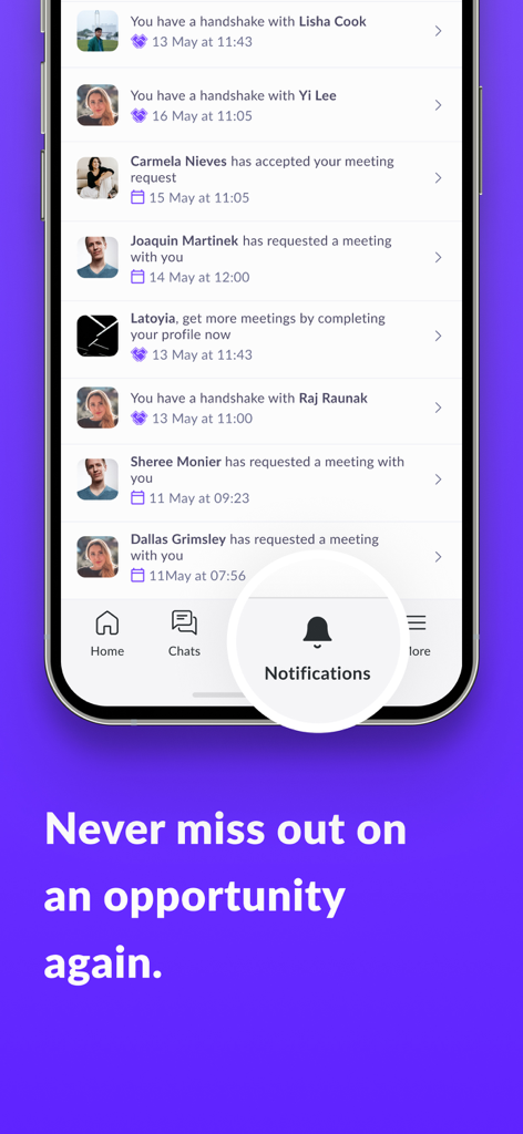 Blockworks Live - Blockworks Live app notifications screen showing professional networking meeting requests and status updates.