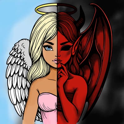 realistic angel half demon