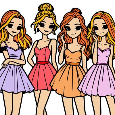 four beautiful teen girls in dresses