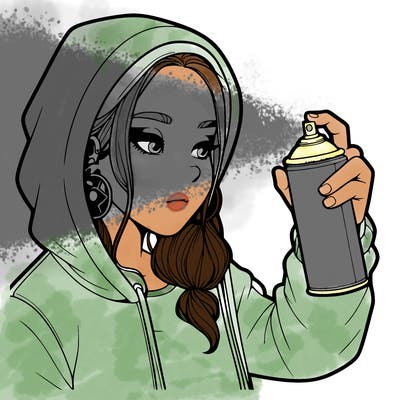 a realistic girl, spray painting