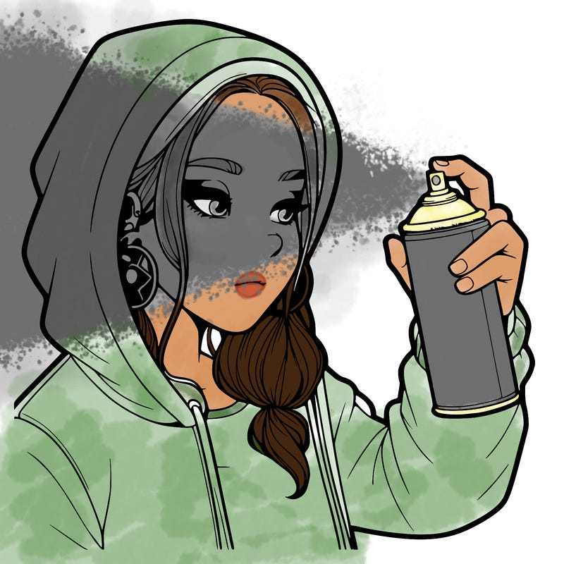 a realistic girl, spray painting