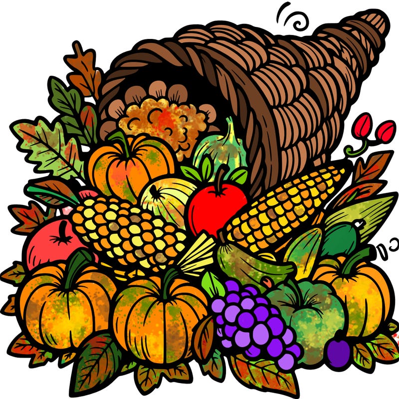 a cornucopia spilling out autumn fruit%2c vegetable
