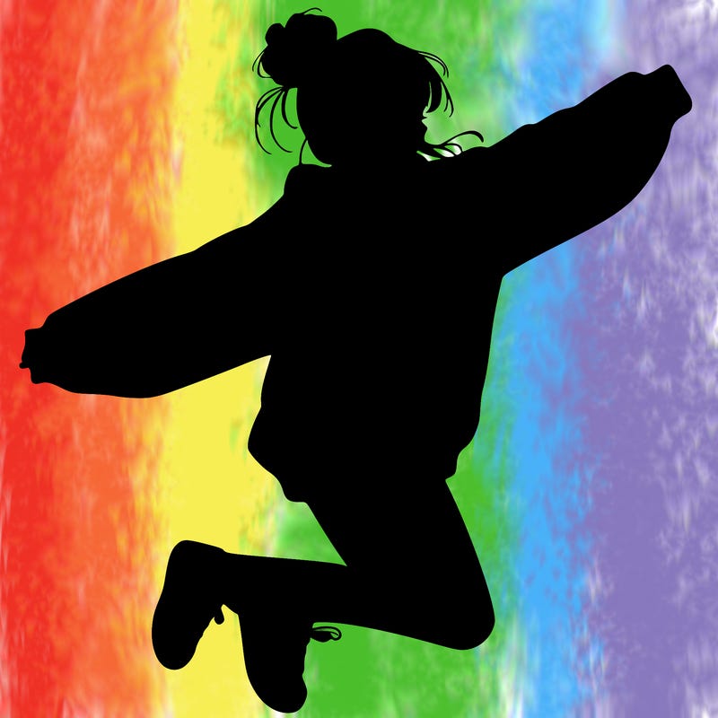 realistic girl jumping with a bun and oversized sweatshirt