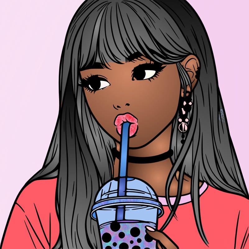 aesthetic realistic girl drinking boba