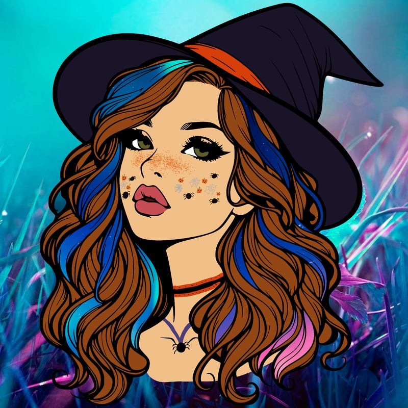 realistic witch girl with wavy hair and lips
