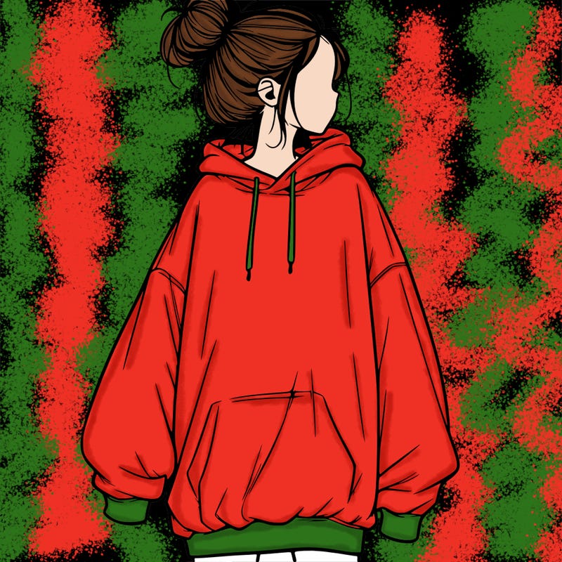realistic girl with a oversized sweatshirt on and a bun